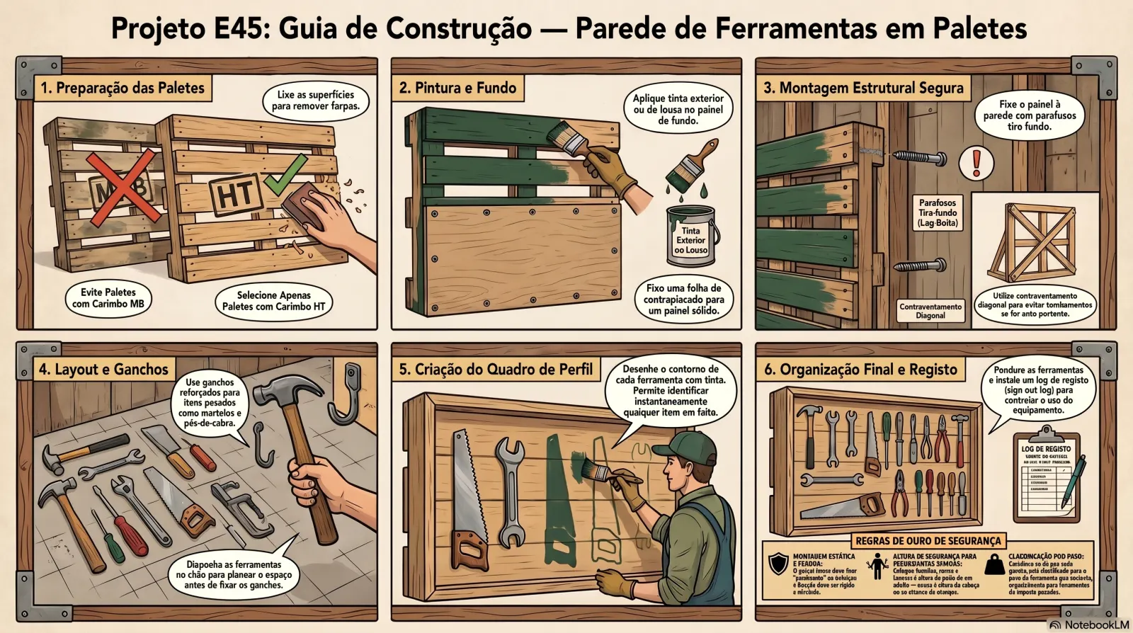 Parede de Ferramentas em Paletes + Quadro de Perfil